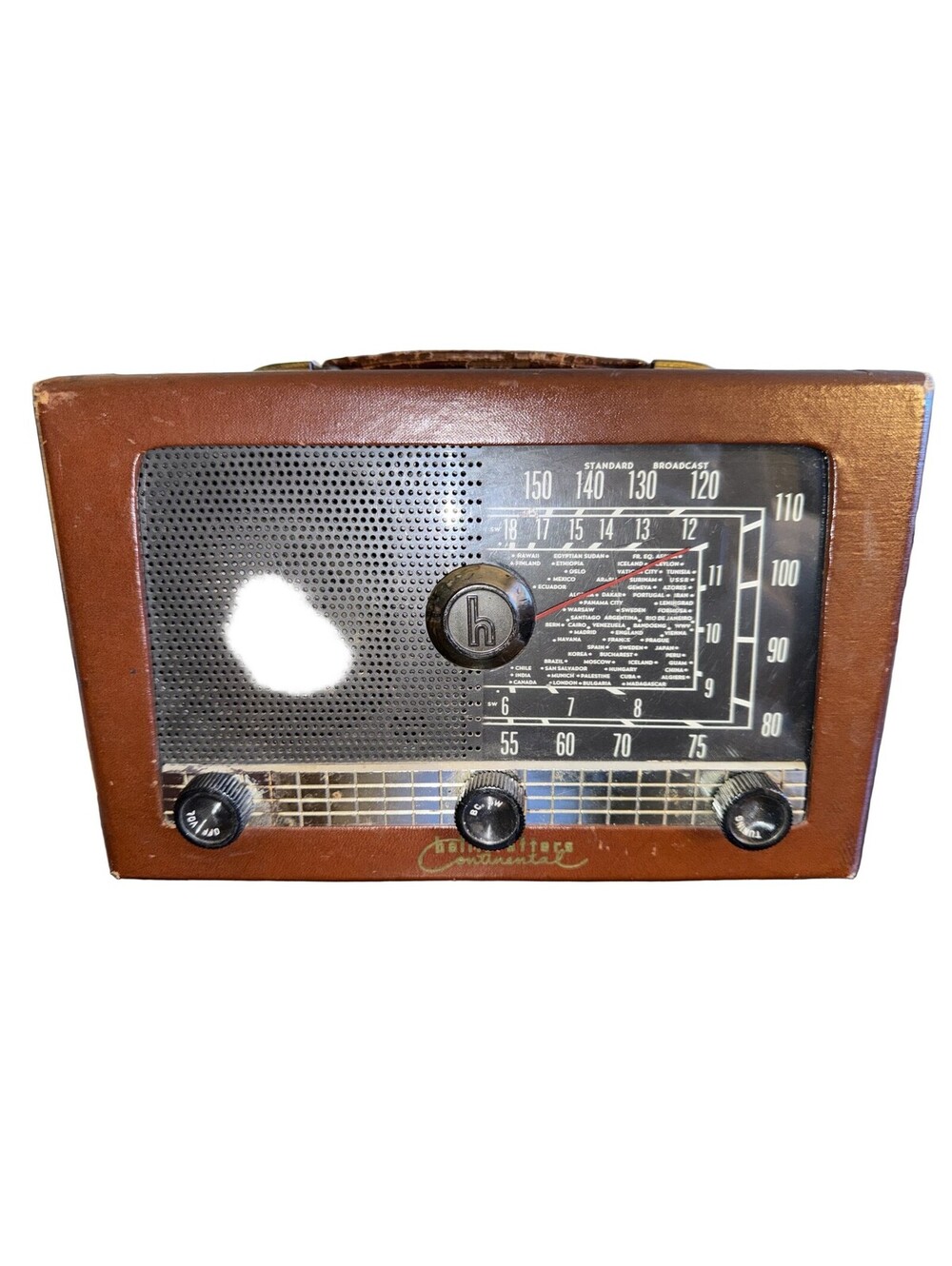 Vintage Hallicrafters Continental Shortwave AM Radio Brown Case Untested Parts